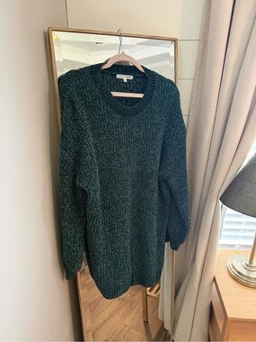 Cozy Women's Dark Green Chunky Knit Sweater Dress